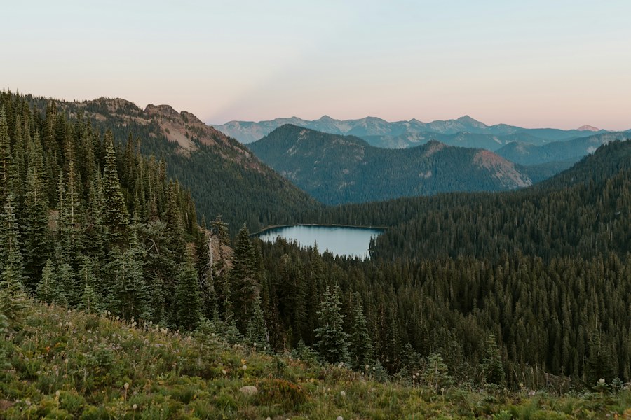 Mountain lake in cinematic evening light